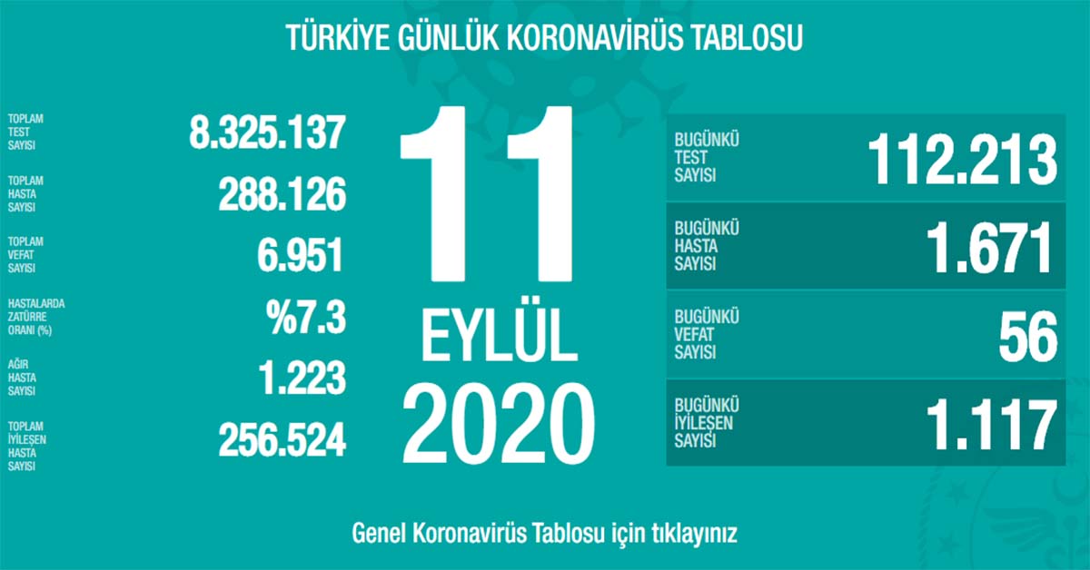 11 Eylül Koronavirüs Vaka Sayıları Açıklandı 1 koronavirüs 2