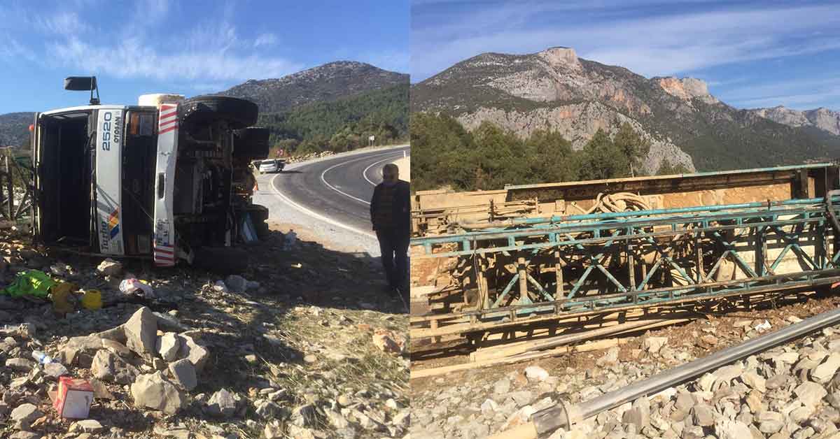 Kamyon kontrolden çıkıp devrildi: 1 yaralı