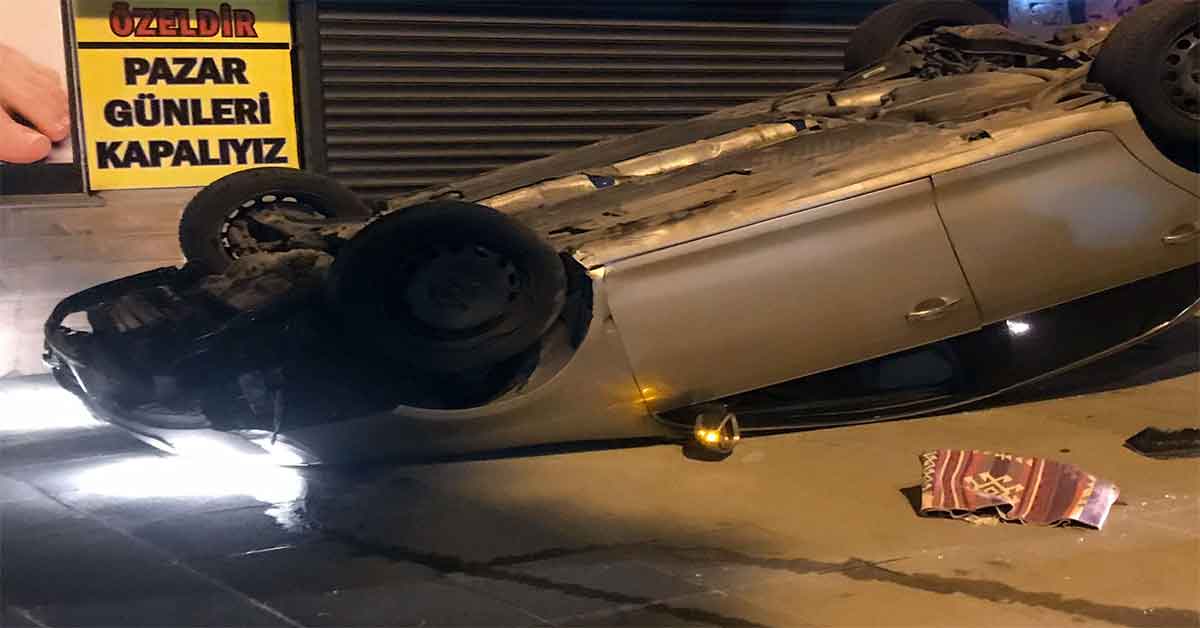 Kontrolden çıkan araç takla attı