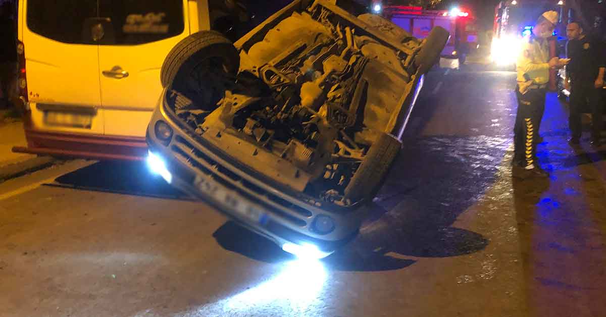 İki araca çarpan otomobil takla attı: 2 yaralı