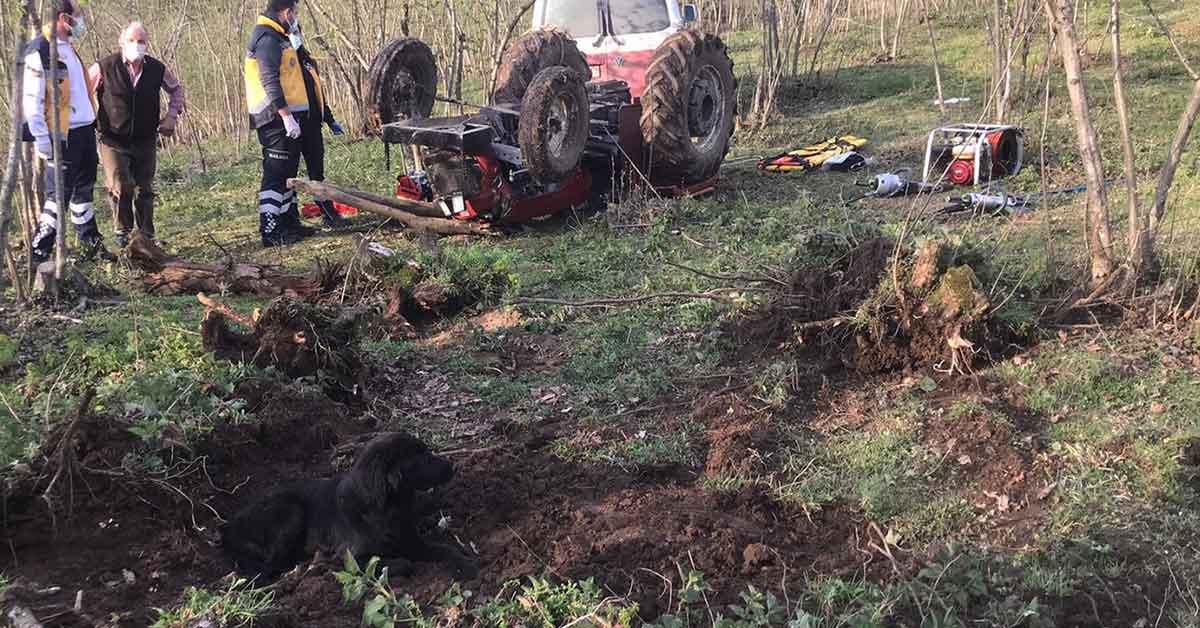 Devrilen traktörün altında can verdi 1 Devrilen traktörün altında can verdi