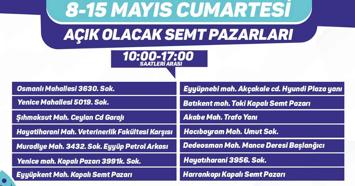 Eyyübiye'de açık olacak semt pazarları belirlendi 1 Eyyübiye'de açık olacak semt pazarları belirlendi