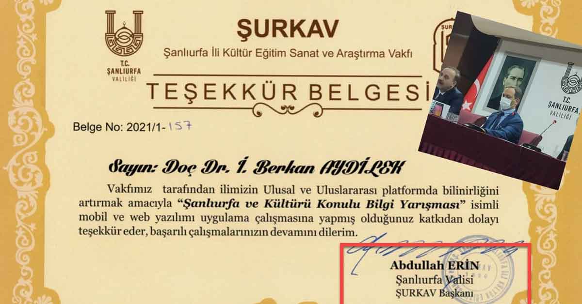 HRÜ'nin Başarılı Akademisyenine Vali Erinden Teşekkür 2 HRÜ'nin Başarılı Akademisyenine Vali Erinden Teşekkür