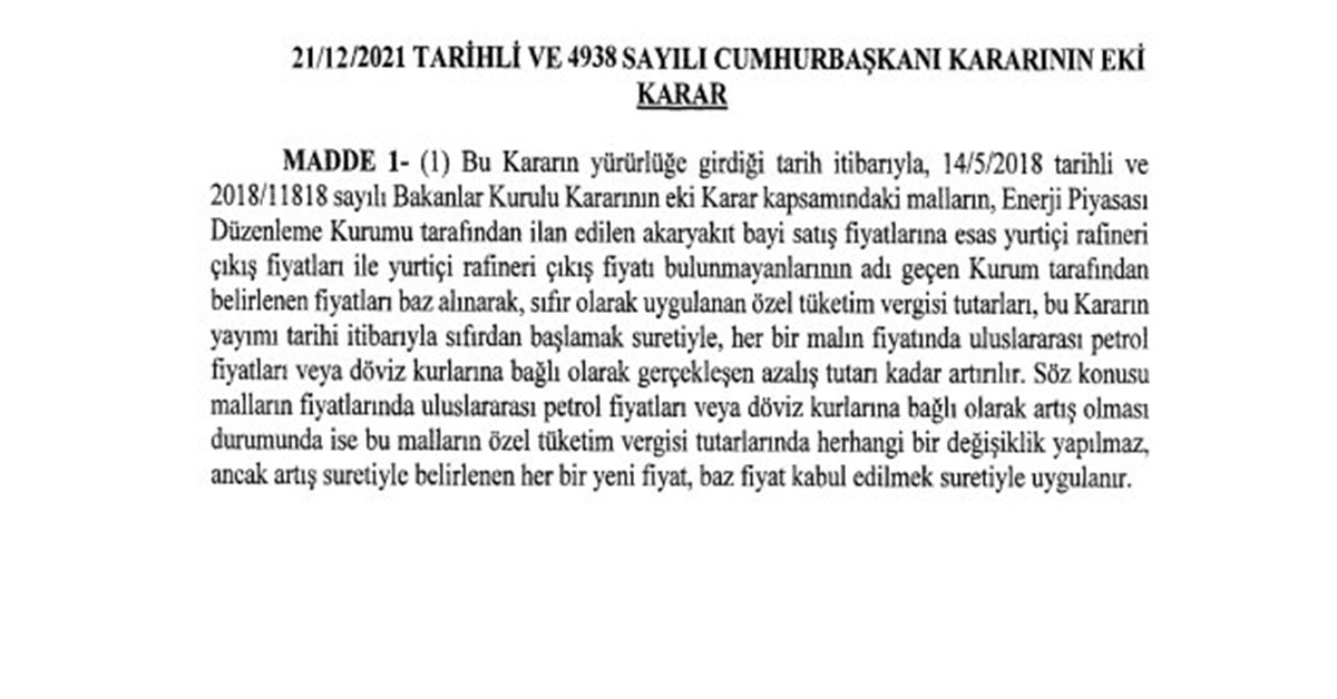 Dolar Düştü Ama Akaryakıtta İndirim Yapılmayacak 2 otv resmi gazete