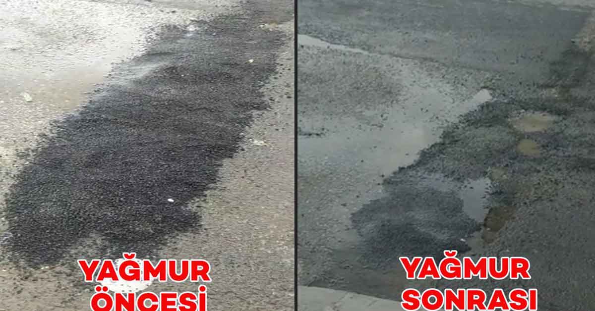 Urfa'da asfalt dökülen yol yağmur sonrası eski haline döndü